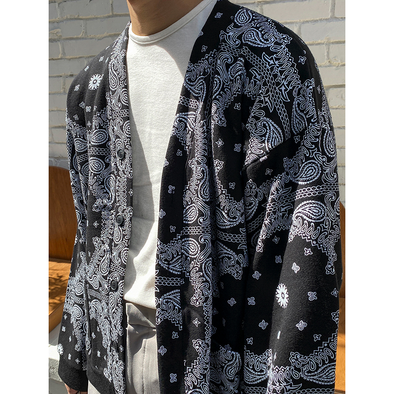 Title 6, Cashew Print Cardigan Sweater Men