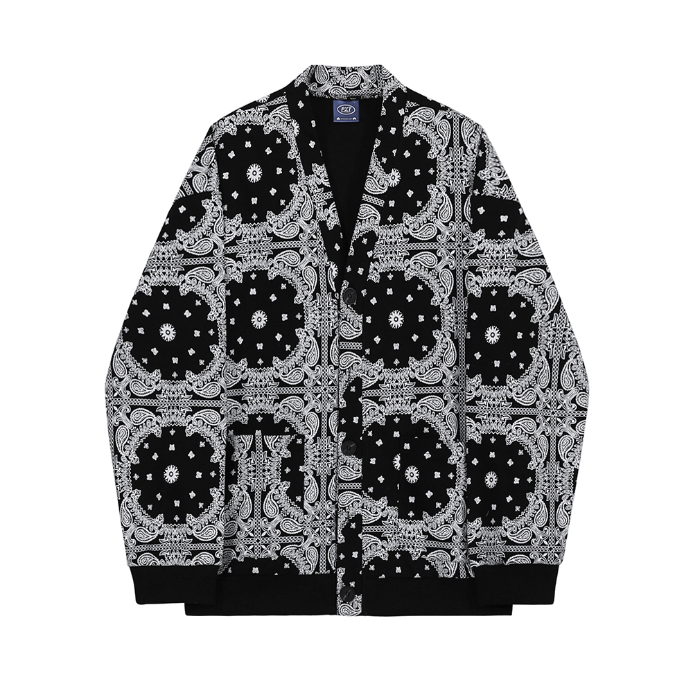 Title 3, Cashew Print Cardigan Sweater Men