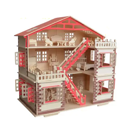 Wooden Assembly Building Model Diy Cottage House Mini Furniture Play House Three-Dimensional Assembly Educational Toys