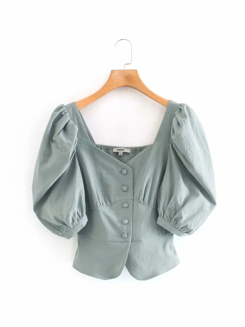 European And American Style Square Collar Lamb Shank Sleeve Loose Shirt