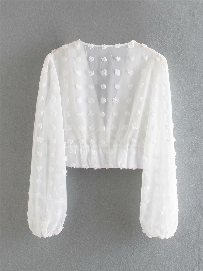 All-match Fashion Sexy Deep V-neck Temperament Perspective Lantern Sleeves