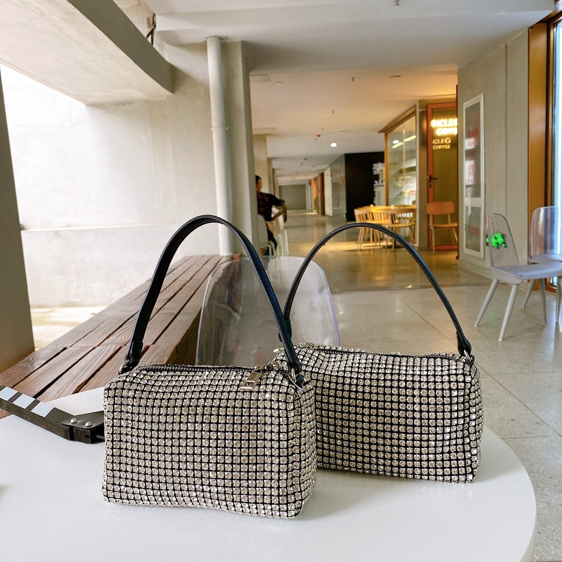 Net Red Leather Diamond Rhinestone Chain Messenger Bag Single Shoulder Small Square Bag Tide