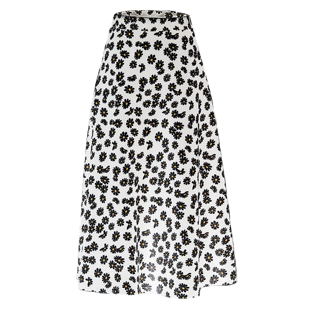 Chiffon Slim Literary Daisy Skirt - White