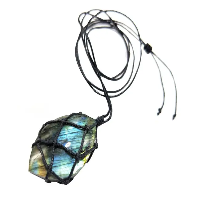 Natural Labradorite Pendant Necklace Labradorite Shaped Weaving Pendant - Shop at LoveMi
