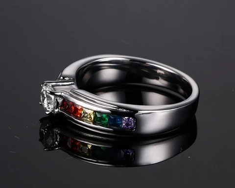 Colorful Accessories Women Inlaid Zircon Titanium Steel Color Ring