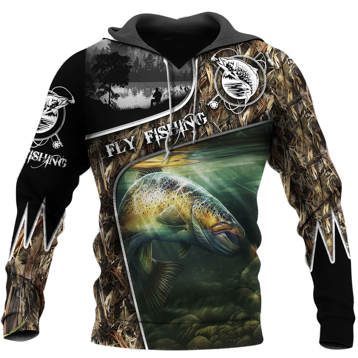 Men's Sweatshirt Fishing Sea Fishing Series 3D Printing Hooded Pullover Sweater
