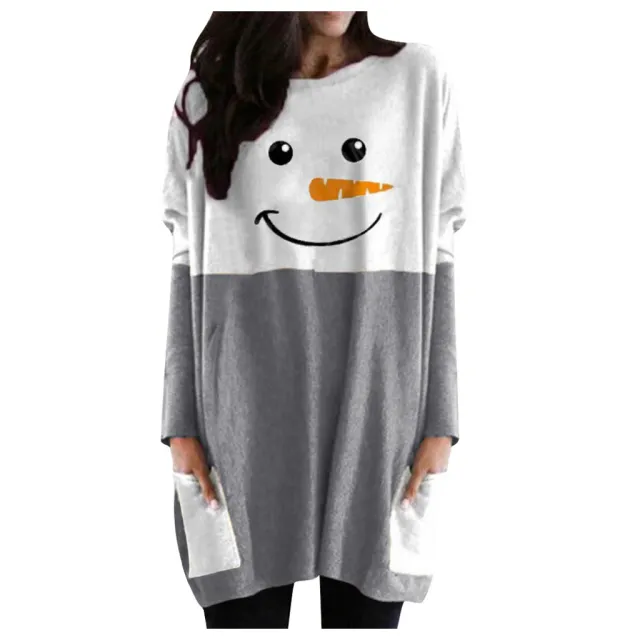 Stand Alone Snowman Print Long Sleeve Pocket Long T Shirt Orange - Shop at LoveMi