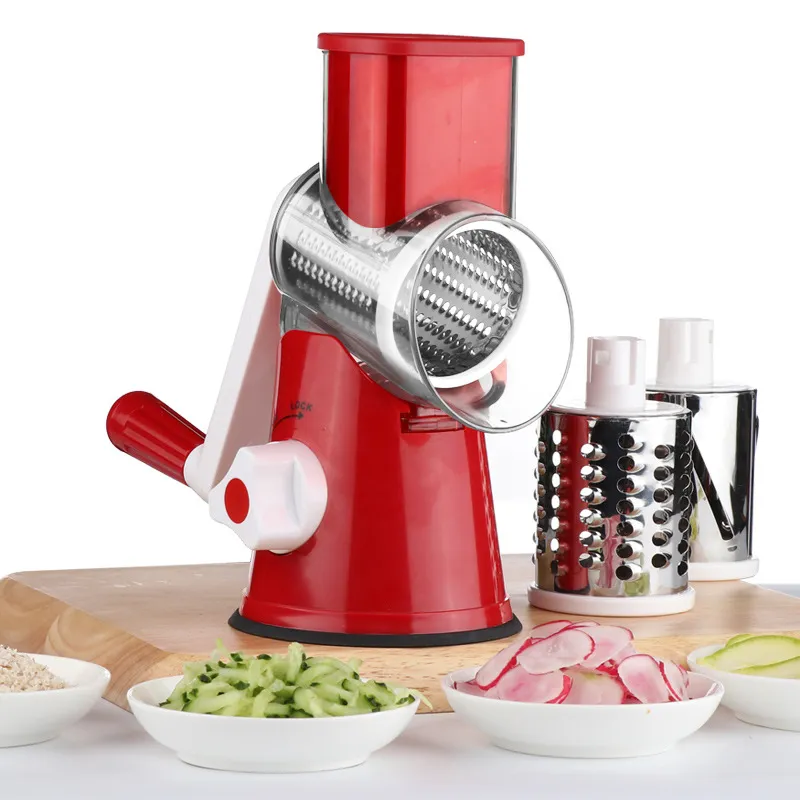 Food Processor Vegetable Chopper Kitchen Roller Gadgets Tool Vegetable Cutter Round Slicer Graters Potato Carrot Cheese Shredder - Red