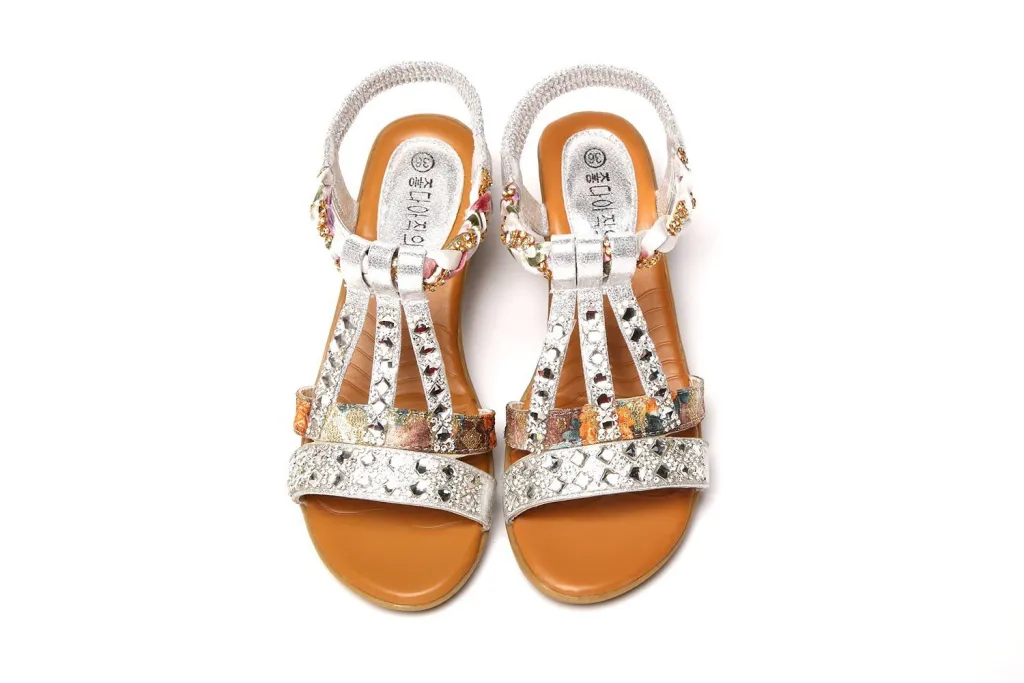 Rome Beach Soft Bottom Platform Sandals Women Summer Flat Shoes - Silver