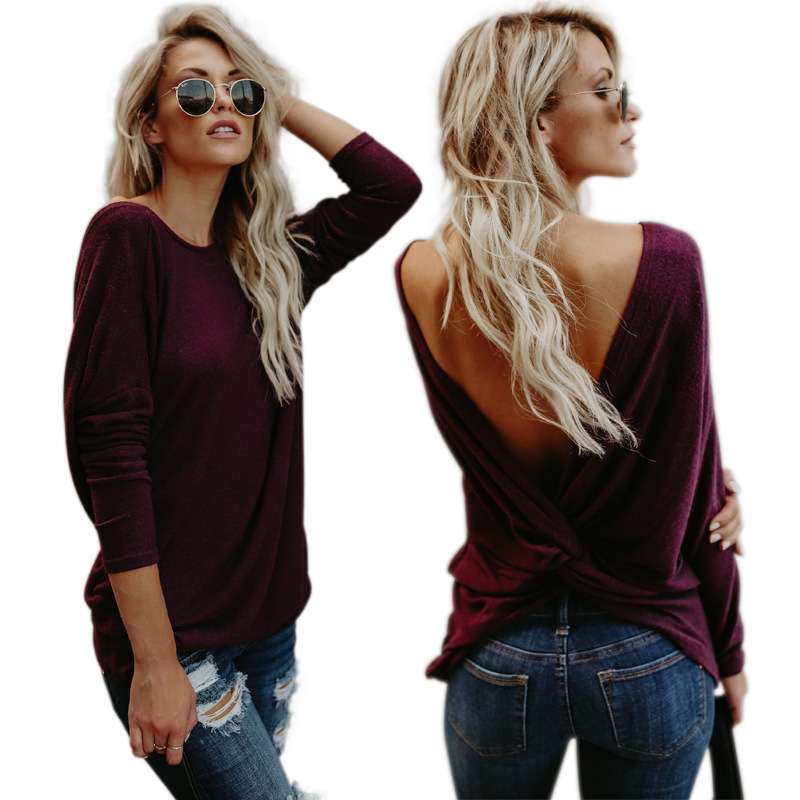 Title 2, Round Neck Long Sleeve Solid Color Women