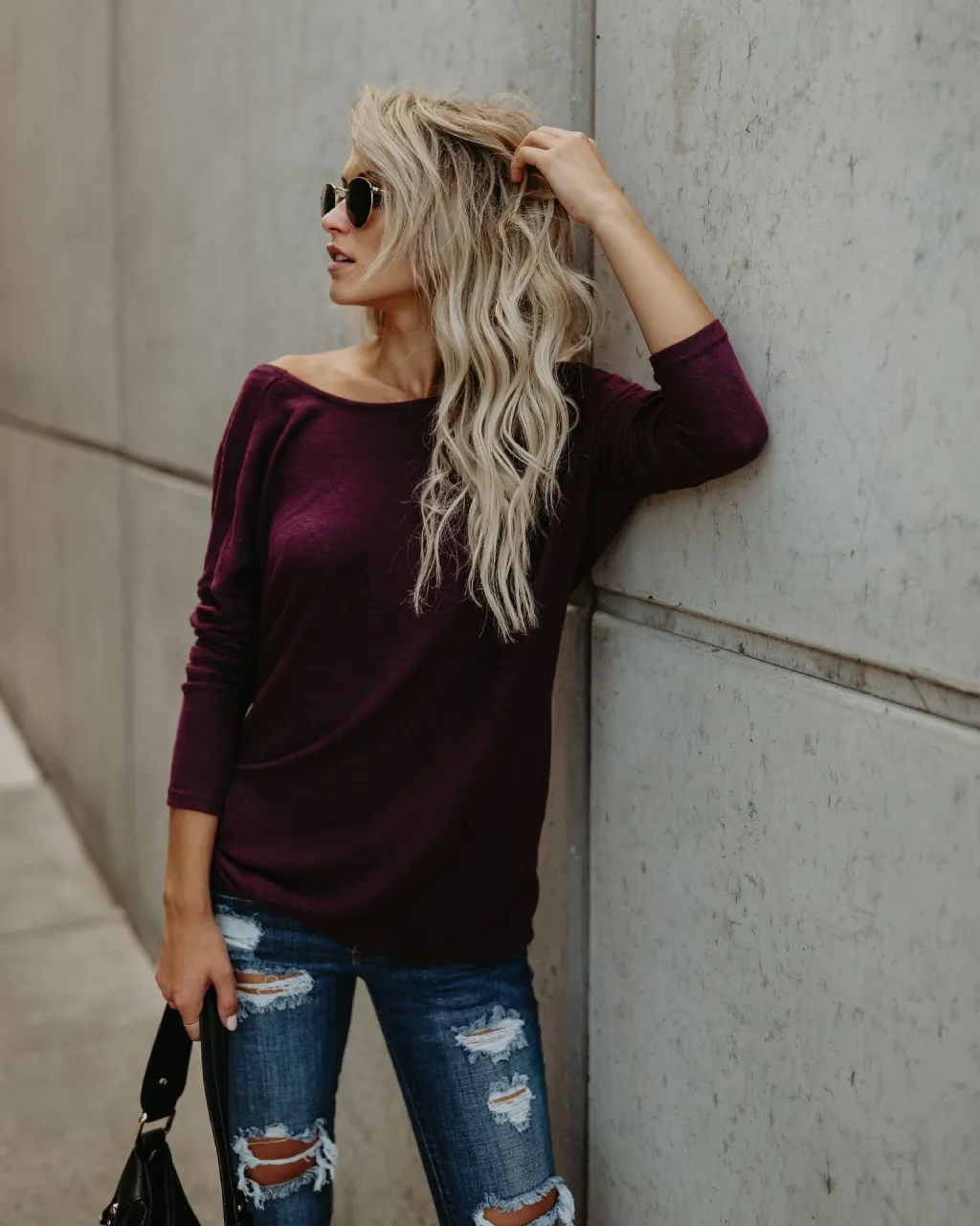 Round Neck Long Sleeve Solid Color Women's T-shirt - Red