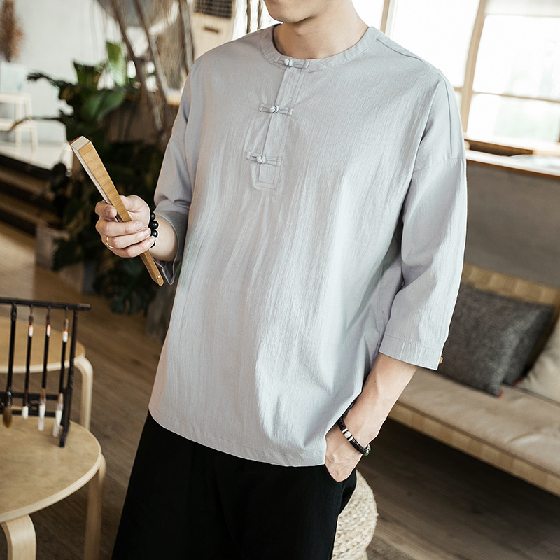 Men's plus size disc button three-quarter sleeve shirt