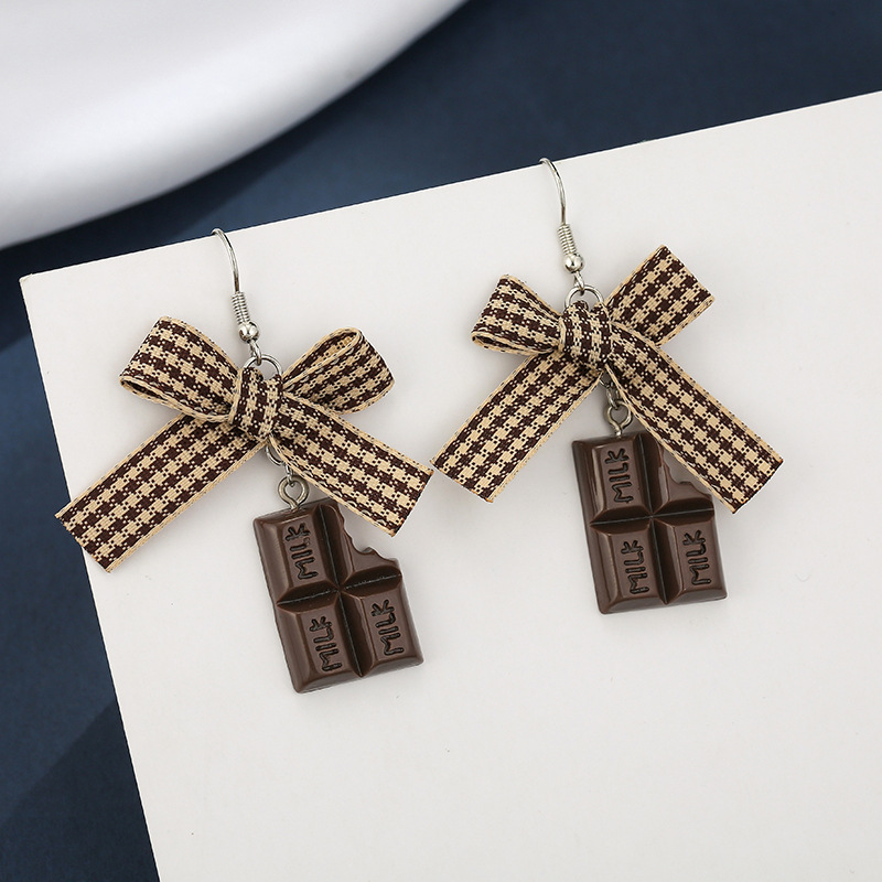 Japanese Cute Girl Simulation Earrings Retro Lattice Ear Hooks