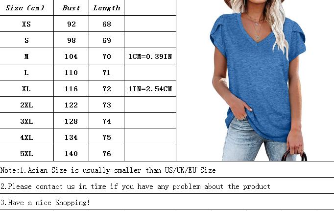 Women's V-Neck Petal Sleeve Summer T-Shirt – Elegant & Breezy