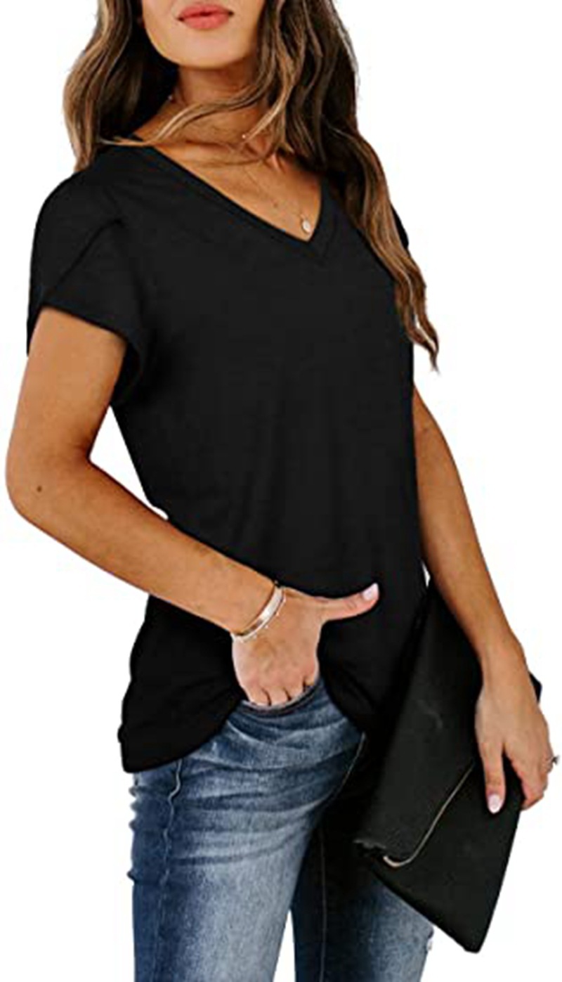 Women's V-Neck Petal Sleeve Summer T-Shirt – Elegant & Breezy
