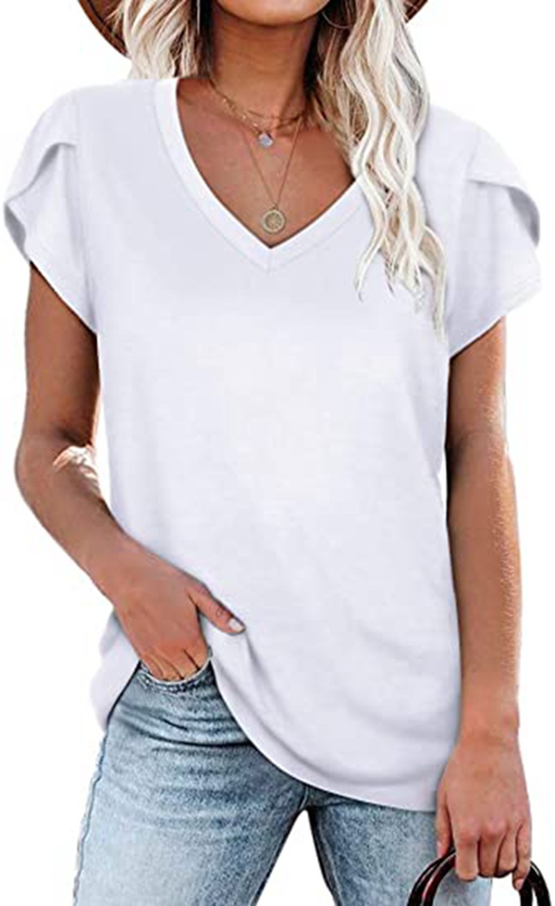 Damen Freizeit V-Ausschnitt kurzärmlig Baumwolle T-Shirt - lose Passform Sommer Top - Bild 10 von 10