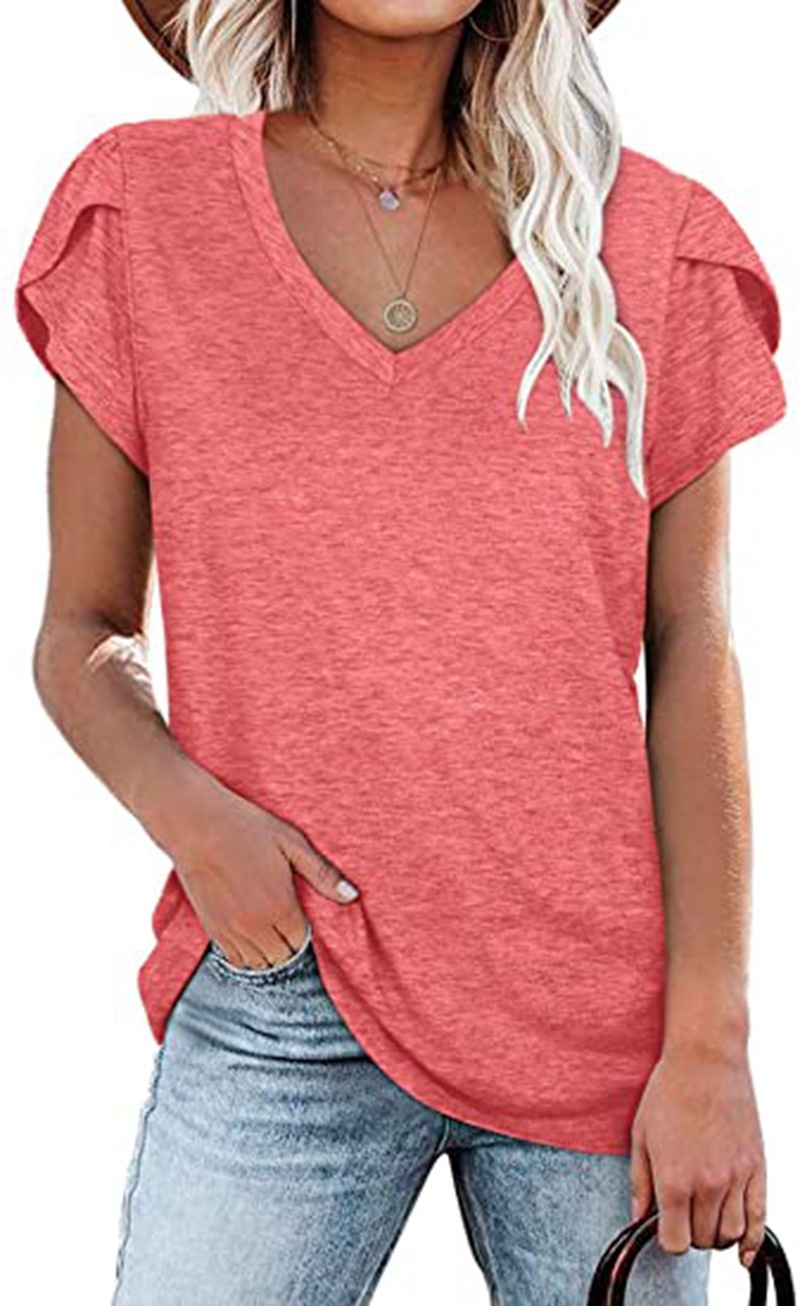 Damen Freizeit V-Ausschnitt kurzärmlig Baumwolle T-Shirt - lose Passform Sommer Top - Bild 8 von 10