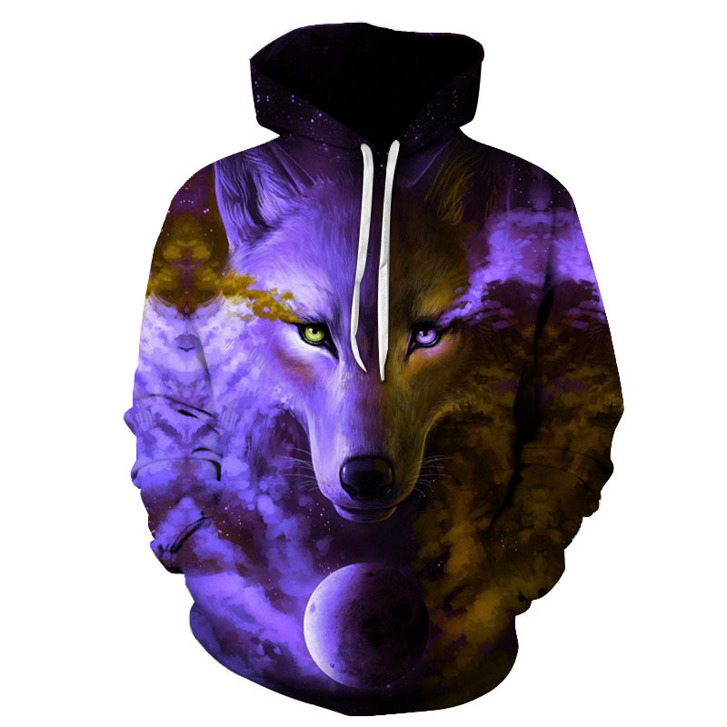 Purple Series Wolf 3D Digital Printing Wolf Hooded Casual Sweater