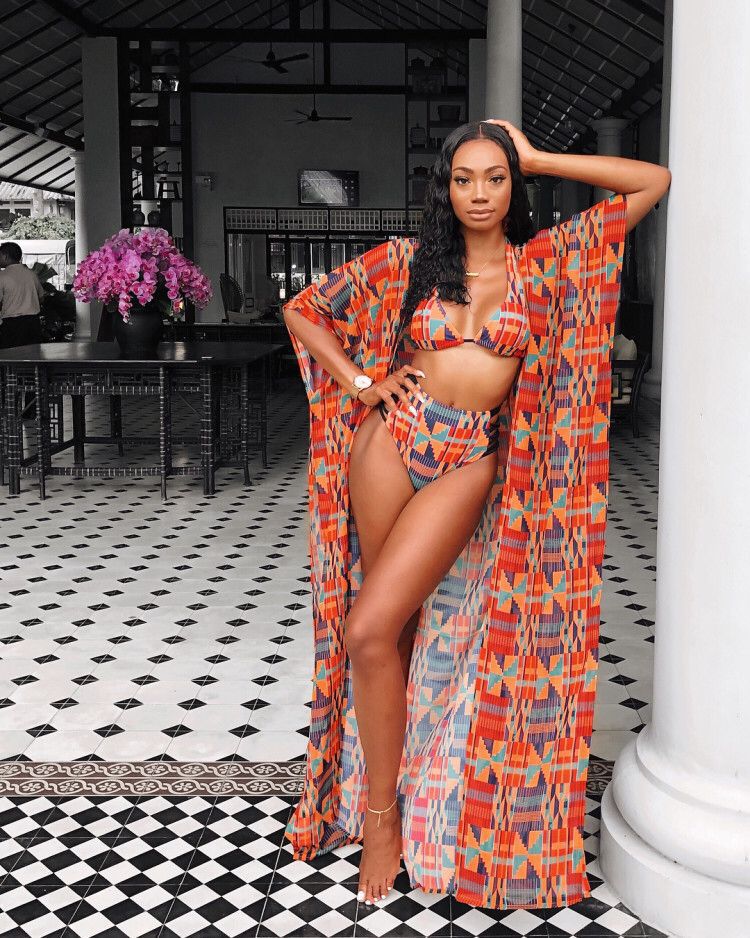 European And American Sexy Digital Printed Swimsuit Bikini Three-Piece Suit