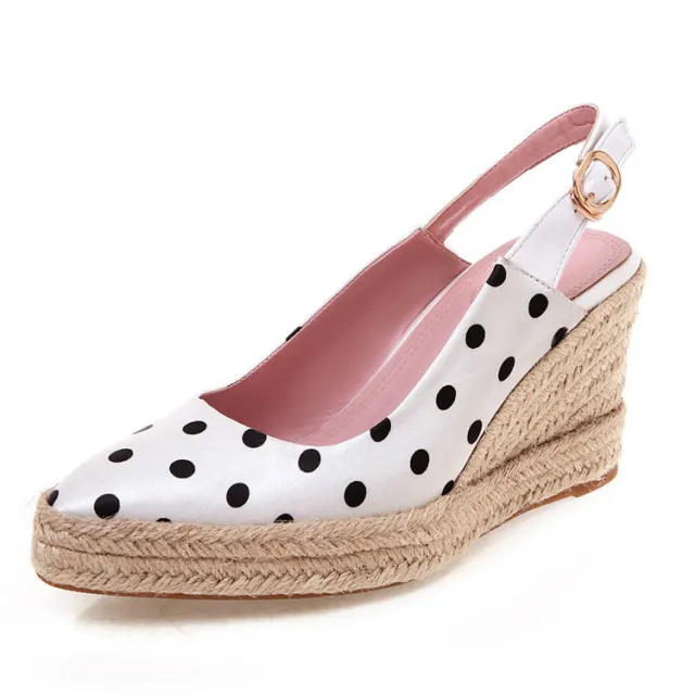 Cross Border Straw Woven Wedge Heel Ladies Sandals High Heel Back Straps Baotou Size Women'S Shoes Wave Point White - Shop at LoveMi