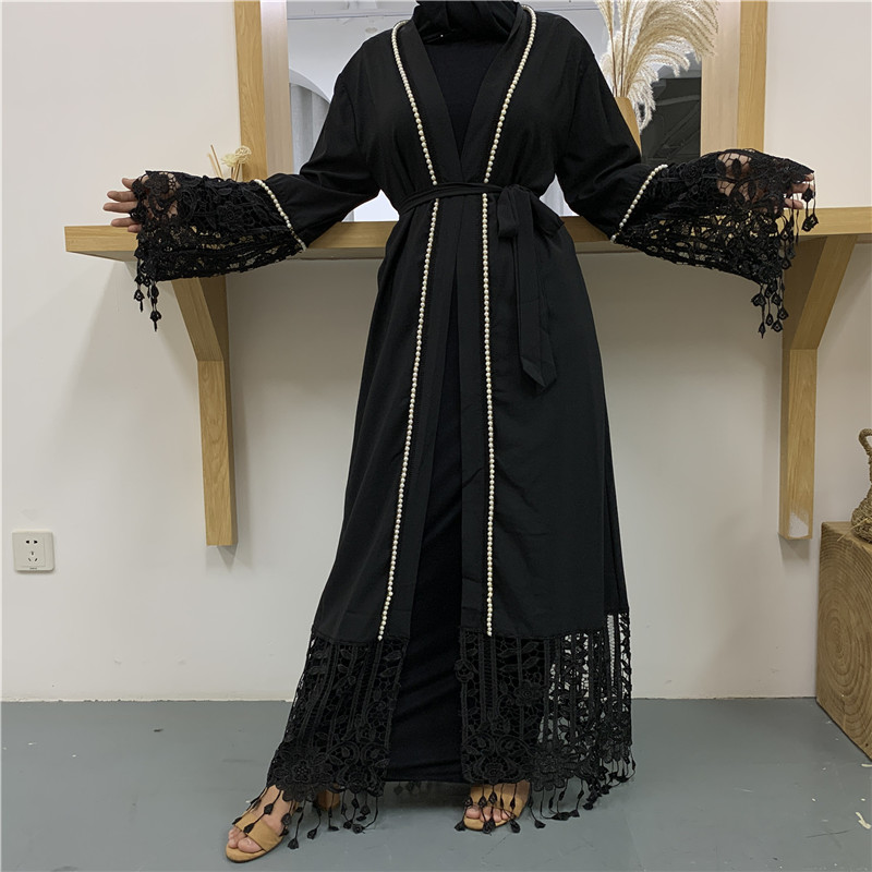 Lace-up Hollow Lace Stitching Cardigan Fringed Robe