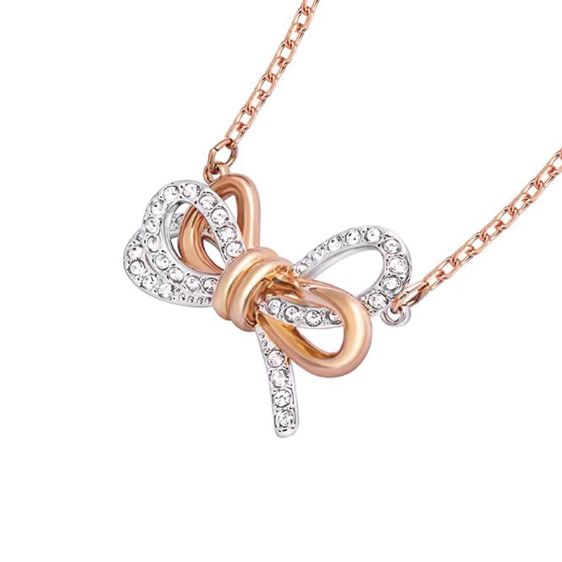 Shijia Two-Tone Bowknot Tassel Clavicle Necklace