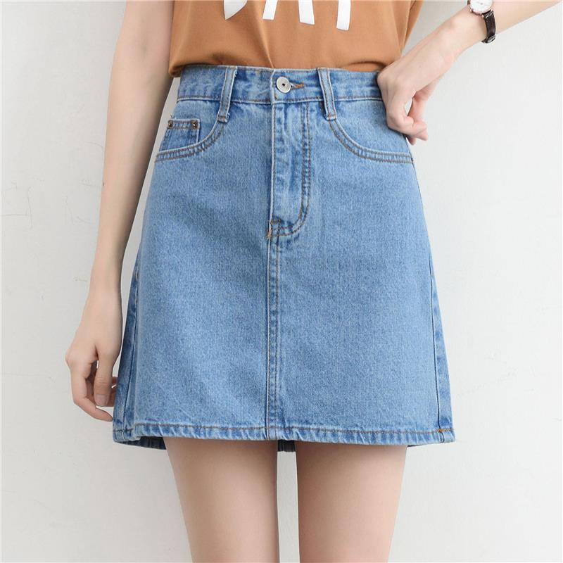 Spring And Summer Han Fan Retro High Waist Was Thin Bag Hip A-Line Denim Skirt Female College Style Skirt
