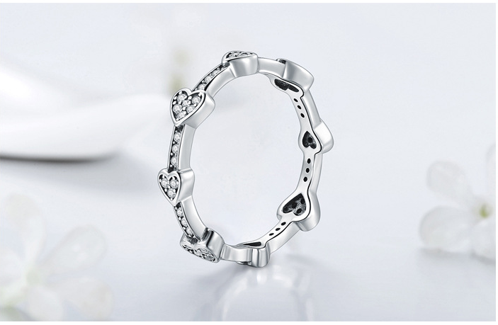 S925 Sterling Silver Diamond Heart Ring