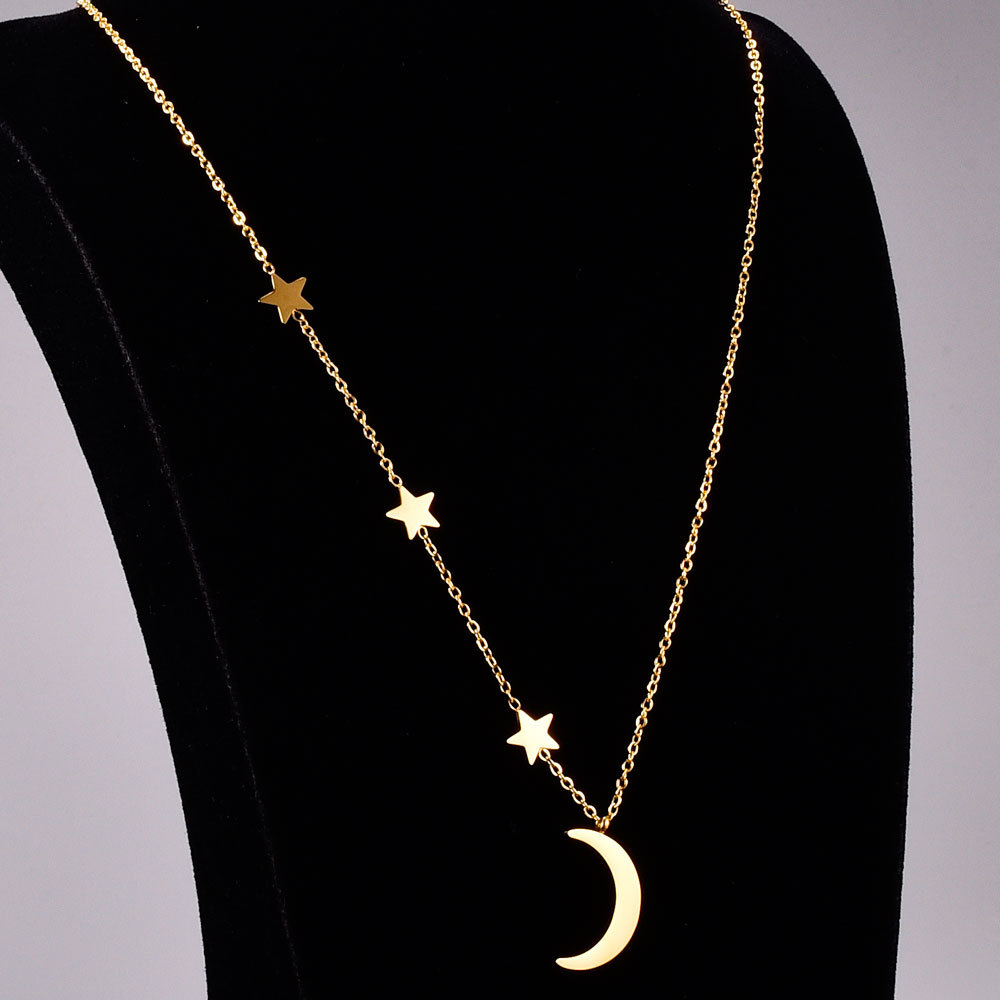 L196 Galaxy Hot Stacking Set Chain Star And Moon Beautiful Crescent Moon Choker Clavicle Necklace Double Layer Titanium Steel