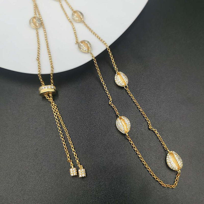 Ocean Series Golden Shell Design Clavicle Chain Diamond Adjustable Necklace