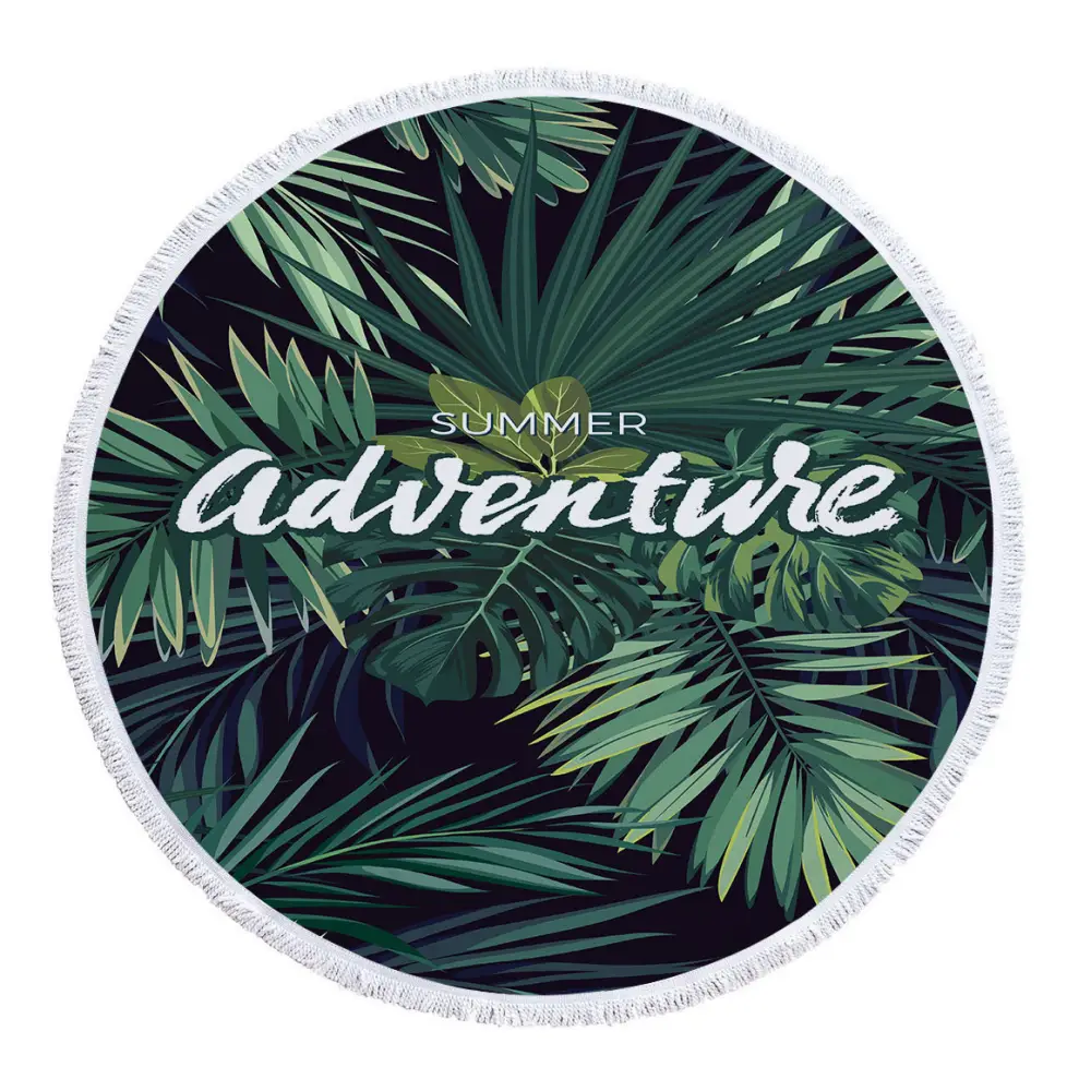 New Tropical Plant Round Beach Towel Microfiber with Fringe