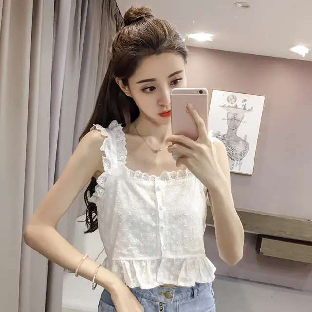 Camisole With Ruffled Chiffon Bottoming And Loose Fitting White Sleeveless Top White - Shop at LoveMi