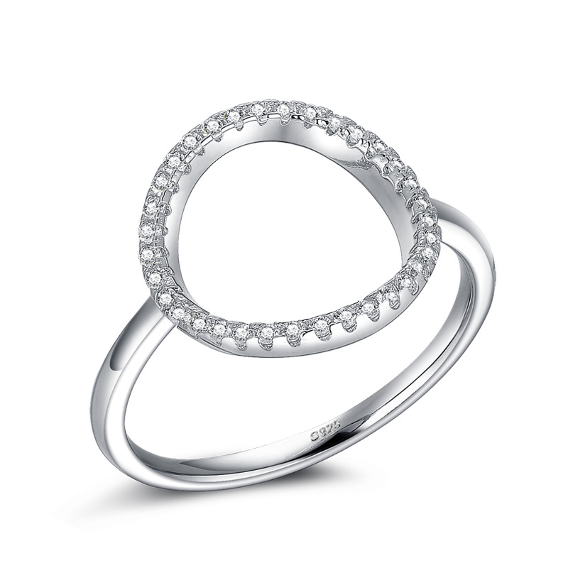 Personality Round Hollow Sterling Silver Full Diamond Ring Wild European And American Korean Ins Wind Index Finger Ring Female