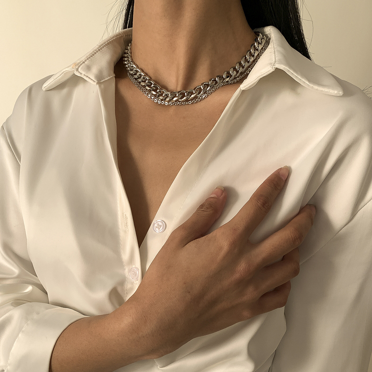 European And American Cross-Border Jewelry, Punk Heavy Metal Multi-Layer Necklace For Women, Simple Mix And Match Thick And Thin Chain Geometric Necklace