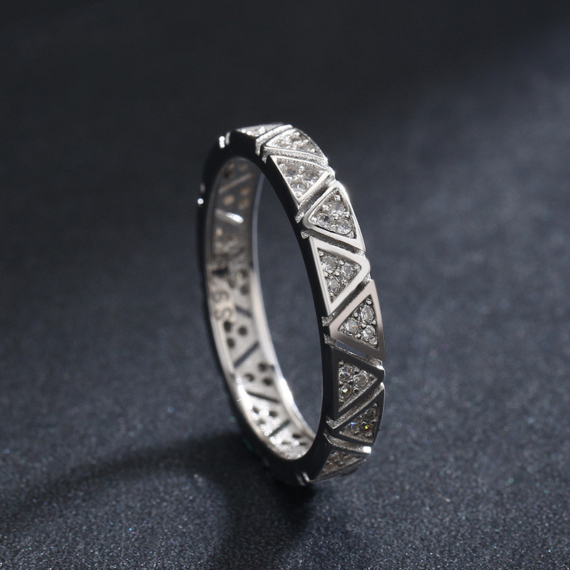 Pure Silver Korean Fashion Geometric Full Diamond Ring Index Finger Female Personality Charm Ring Cross Border Jewelry