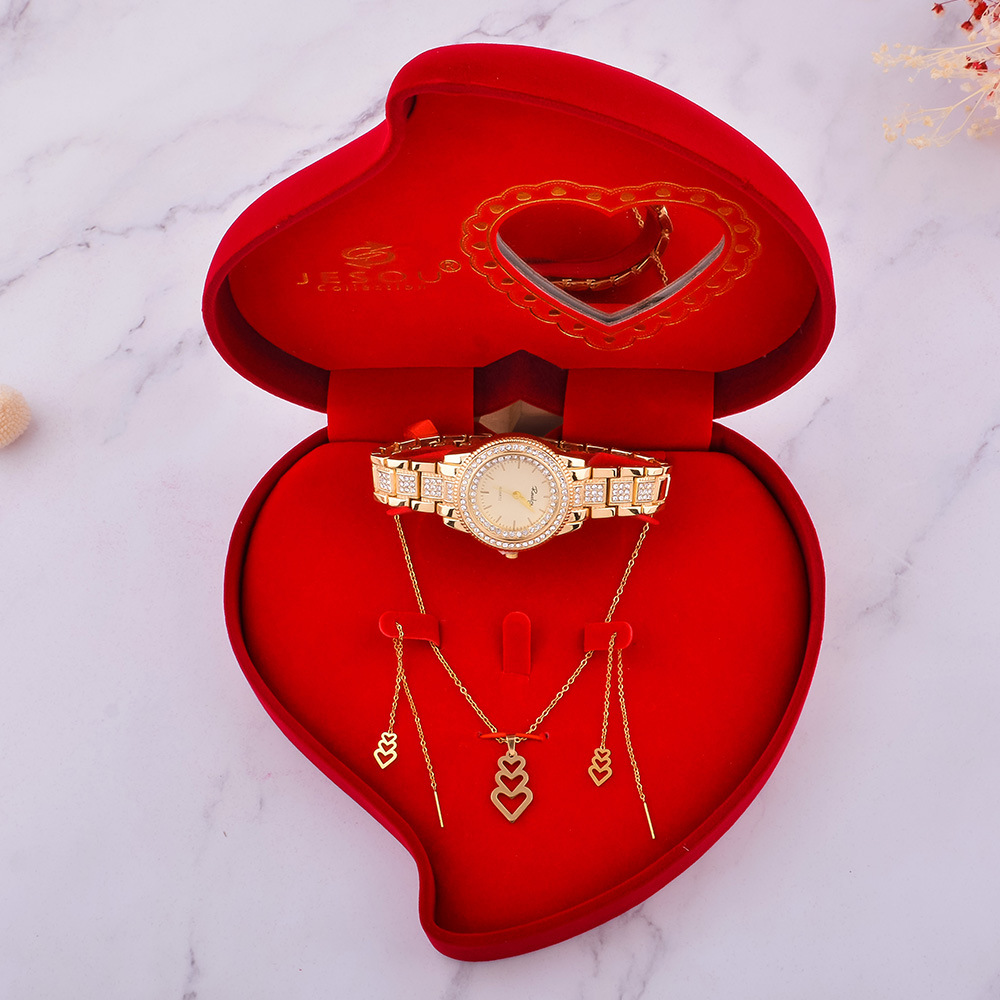 French Style Simple Style, Exquisite Color Retention Electroplating Jewelry Luxury Diamond Watch 3-piece Set