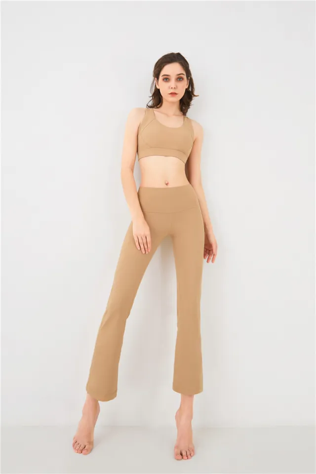 New Nuis Air Support Nude Sports Yoga Pants Flared Tight Fitting High Waist Hip Lifting Fitness Pants Beech Color - Shop at LoveMi