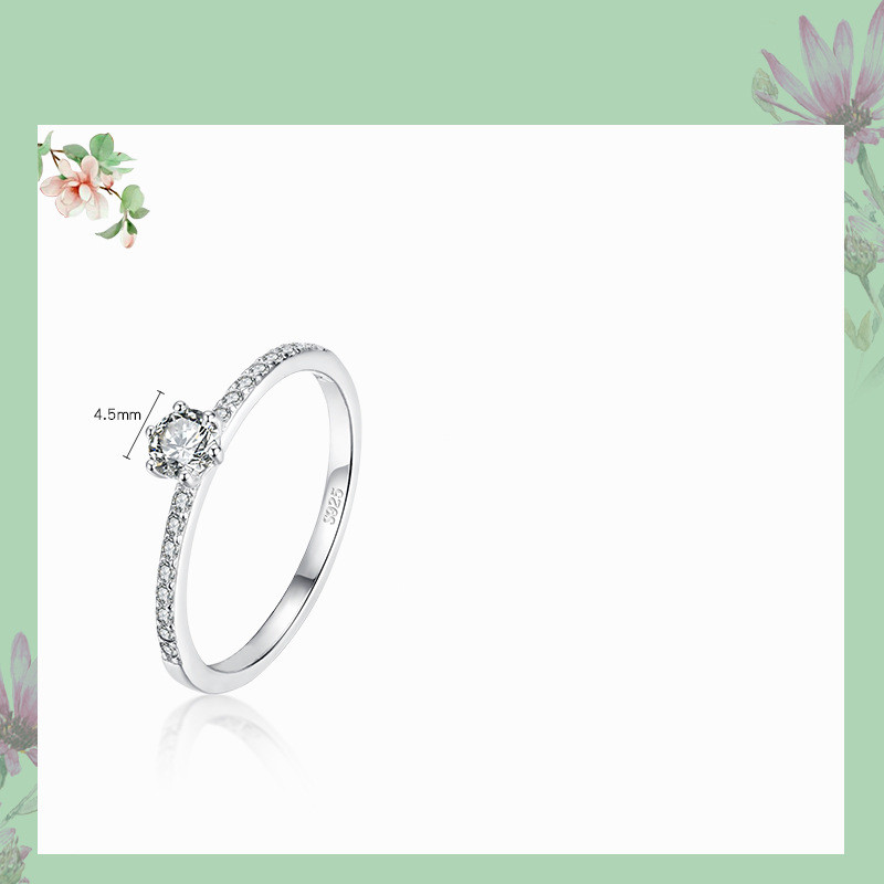 S925 Sterling Silver European And American Light Luxury Female Ring Temperament Six-Claw Diamond Ring Zircon Super Flash Ring Female Amazon Hot Jewelry