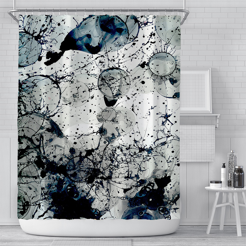Cross-Border Watercolor Creative Digital Printing Shower Curtain Waterproof Polyester Bathroom Curtain Shower… - 2