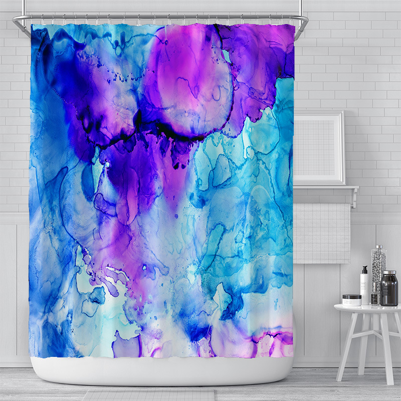 Cross-Border Watercolor Creative Digital Printing Shower Curtain Waterproof Polyester Bathroom Curtain Shower… - 4