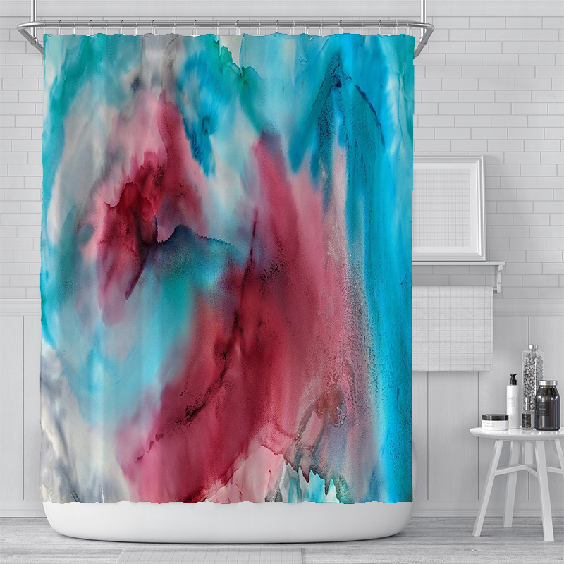 Cross-Border Watercolor Creative Digital Printing Shower Curtain Waterproof Polyester Bathroom Curtain Shower… - 3