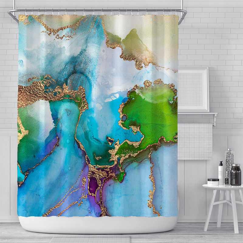 Cross-Border Watercolor Creative Digital Printing Shower Curtain Waterproof Polyester Bathroom Curtain Shower… - 6