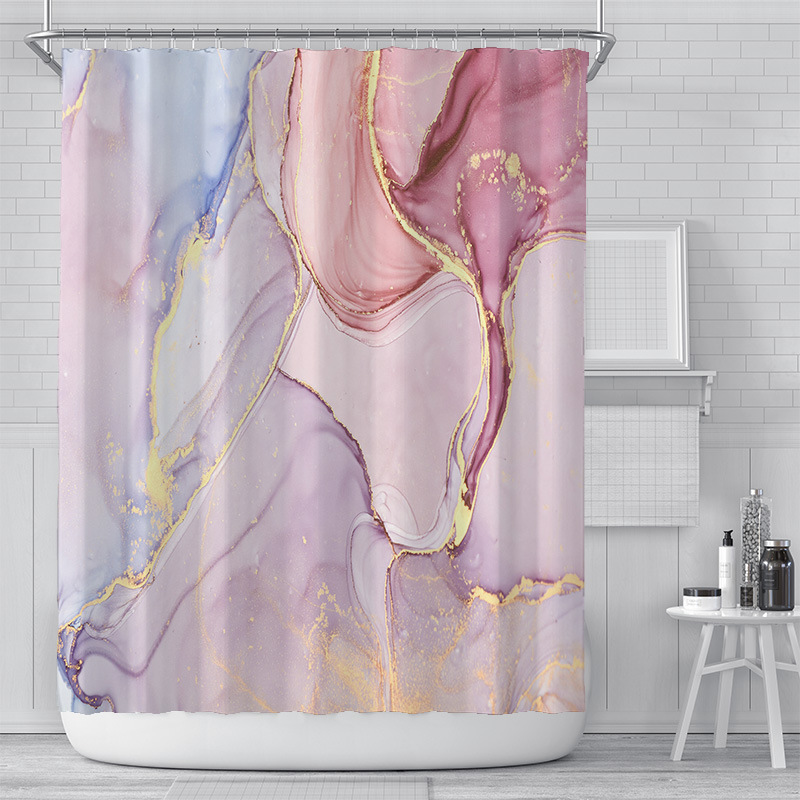 Cross-Border Watercolor Creative Digital Printing Shower Curtain Waterproof Polyester Bathroom Curtain Shower… - 5