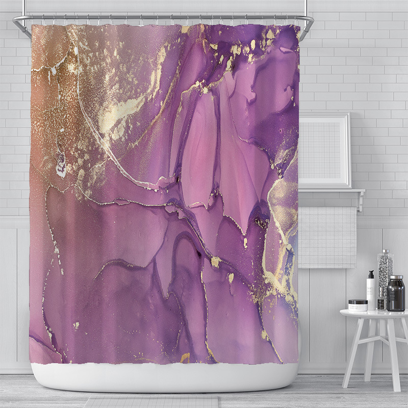 Cross-Border Watercolor Creative Digital Printing Shower Curtain Waterproof Polyester Bathroom Curtain Shower… - 7