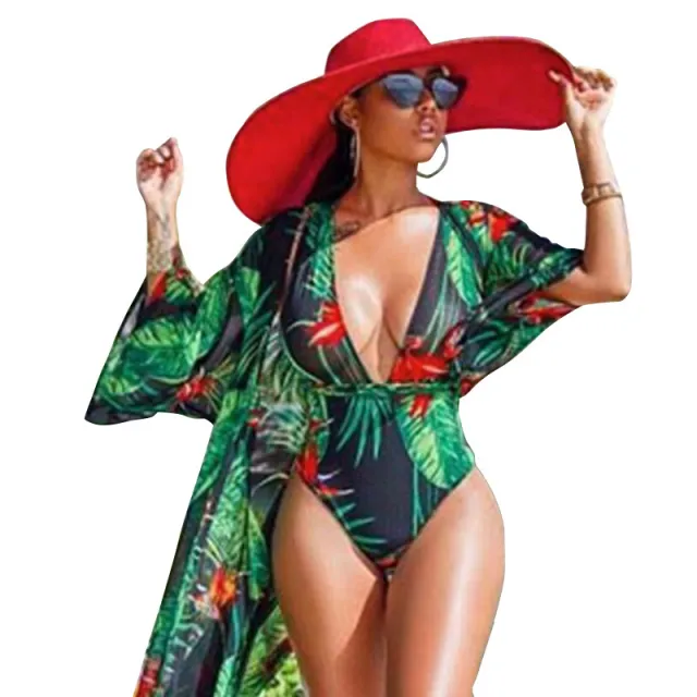 Plus Size Swimsuit Female One piece Sexy Digital Printed Veil Bikini Blouse Bikini 2Xl - Shop at LoveMi