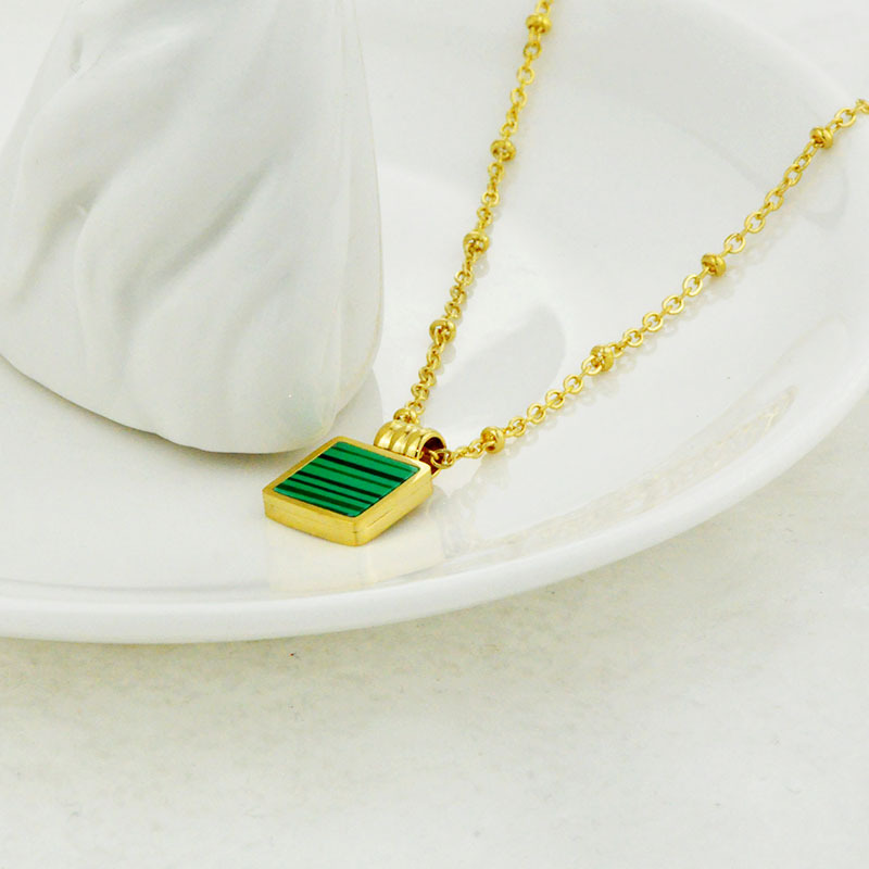 Simple Emerald Malachite Titanium Steel Necklace