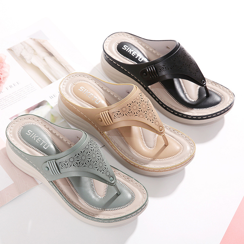 New Cross-Border Round Head Fashion Flip Flops Hollow Female Sandals