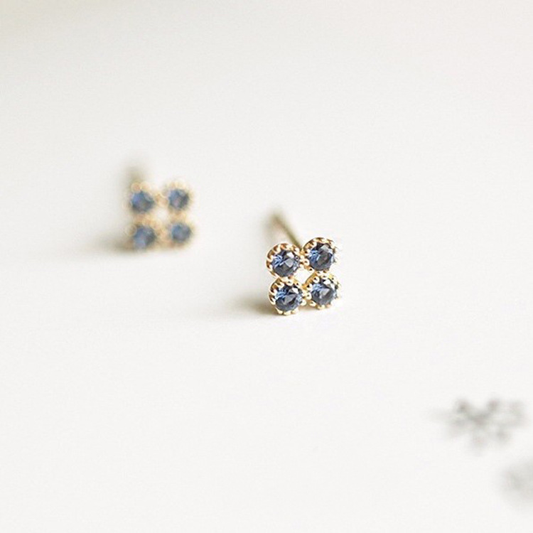 Sterling Silver Gold-Plated Earrings Mini Imitated Sapphire Color Zircon Temperament All-Match Small Earrings