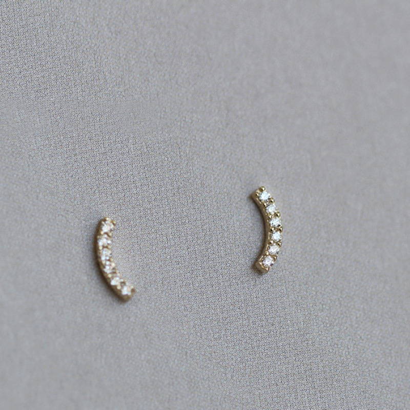 Cubic Zircon Curved Mini Row Diamond Earrings