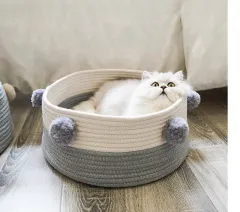 Woven Cat Litter Four Seasons Universal Net Red Cat Cat Bed Cat House Villa Small Dog Kennel Pet - Grey And White - View 1